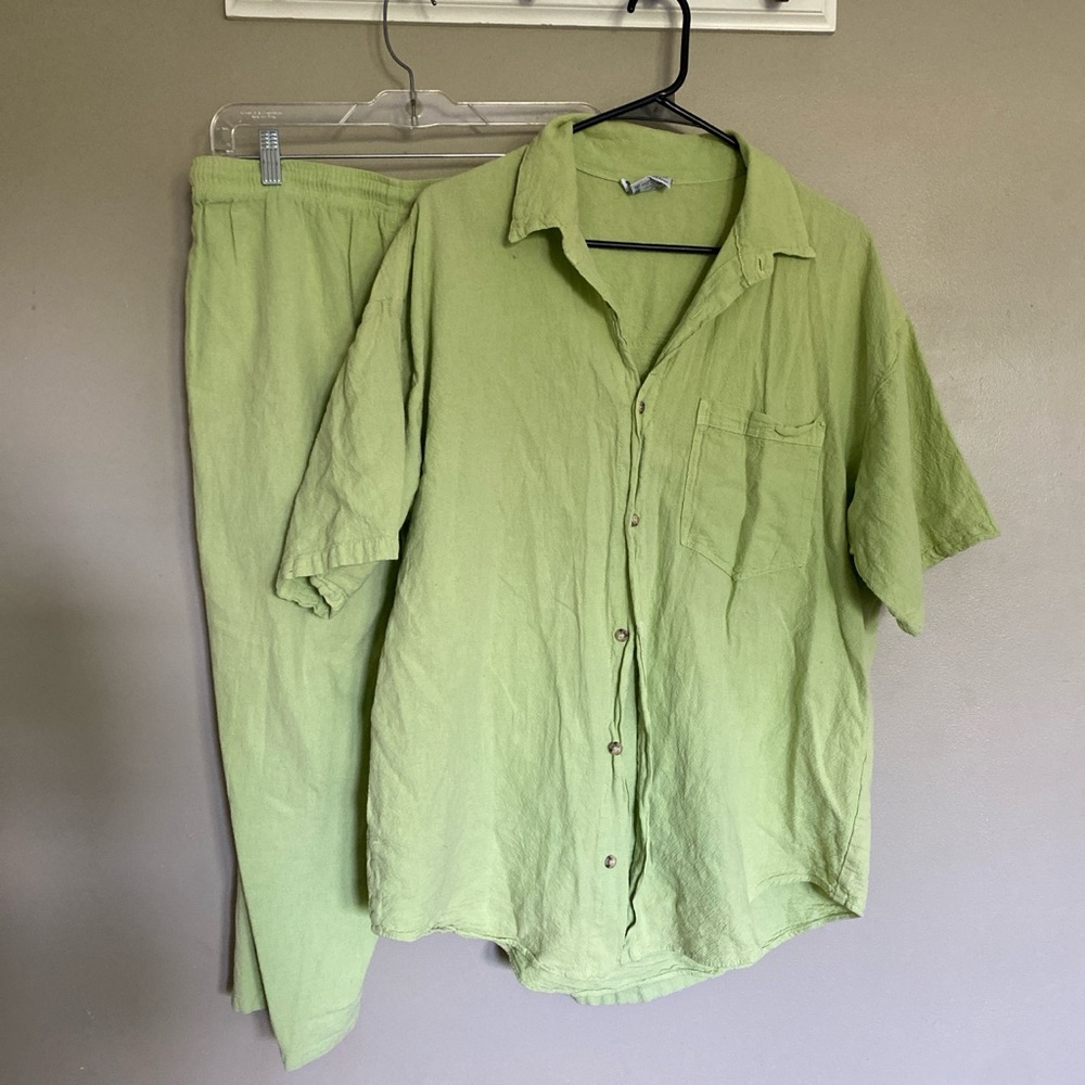 Light Green Button-Up Shirt and Pants Set